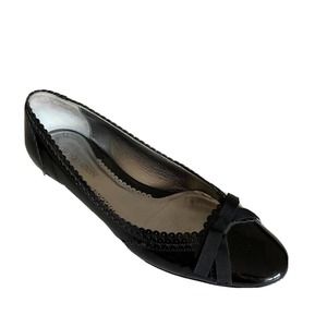 Giorgio Armani Black Patent Leather Ballet Flat Ribbon Bow Round Toe 37 7